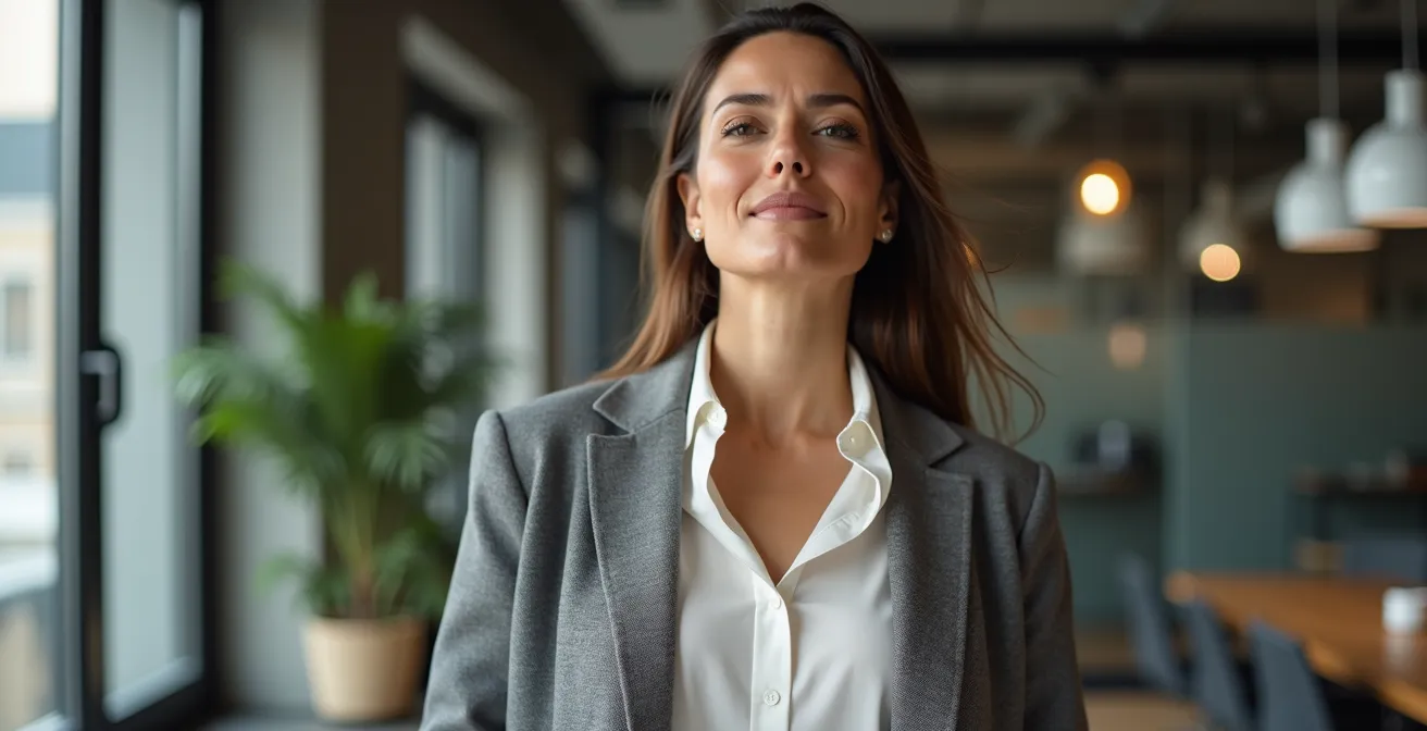 Moderne Business-Frau kombiniert zeitlose Klassiker mit aktuellem Trend-Element