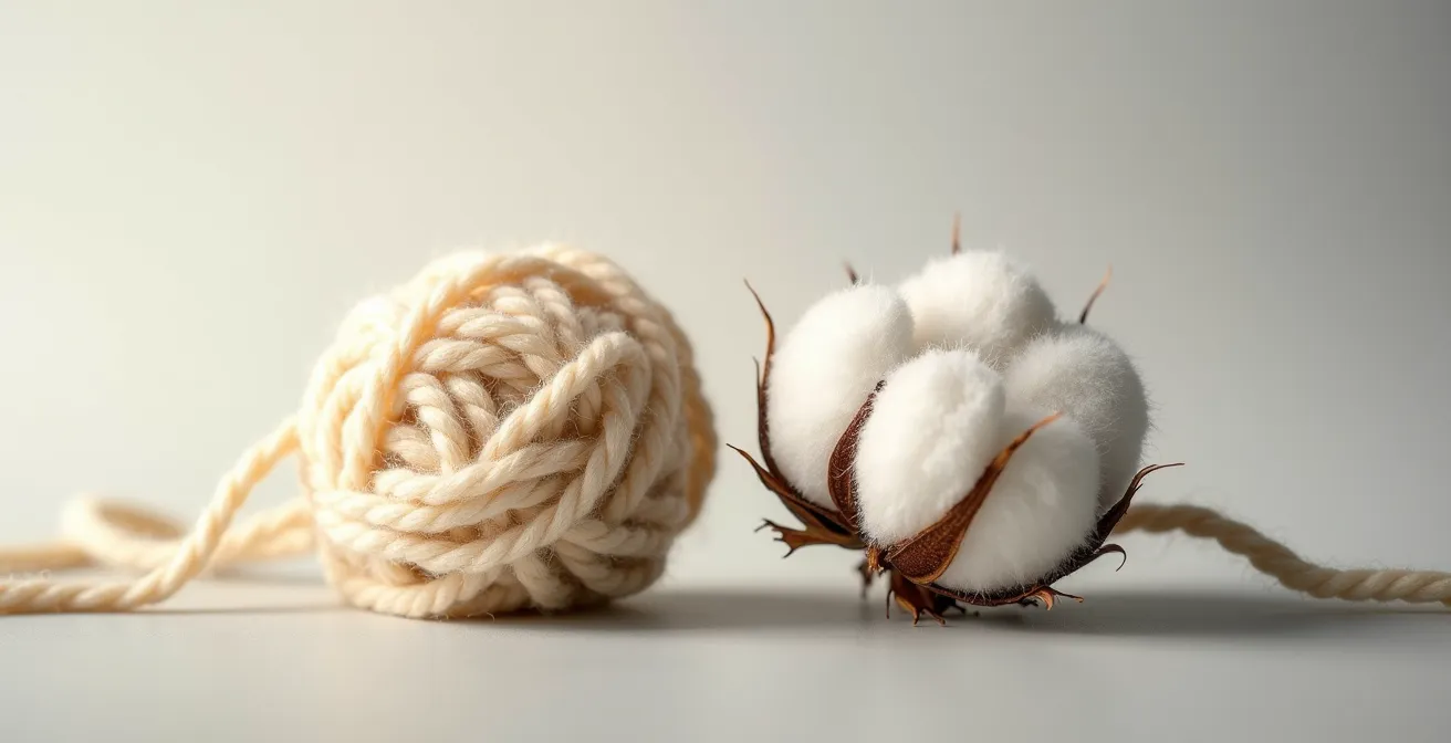 Mikroskopische Ansicht von Bio- und konventionellen Baumwollfasern im Vergleich, die die längeren und glatteren Fasern der Bio-Baumwolle zeigt