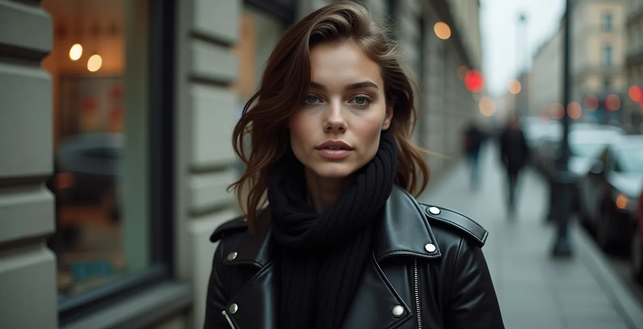 Person in mehreren Schichten schwarzer Kleidung vor Berliner Altbaufassade