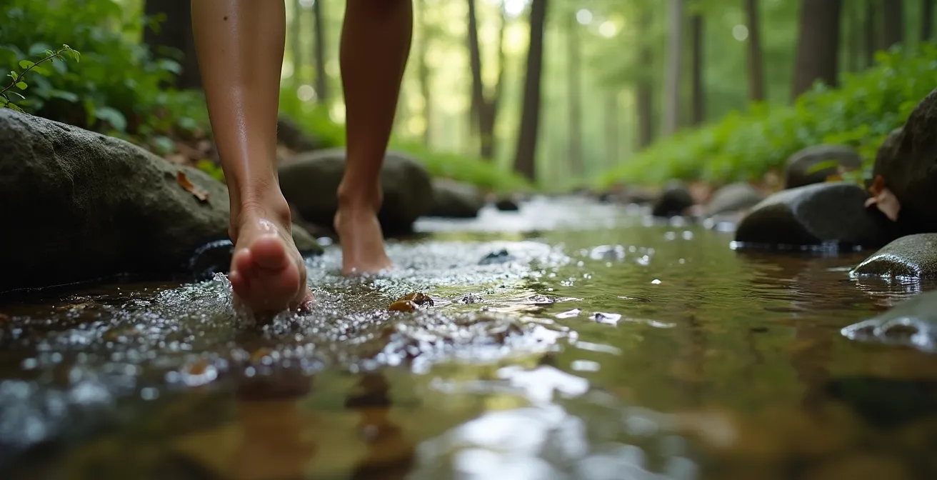 Wassertreten in natürlicher Umgebung nach Kneipp-Methode