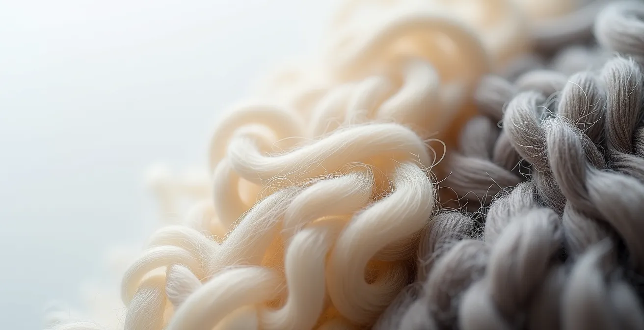 Mikroskopische Ansicht von Merinofasern im Vergleich zu Acrylfasern