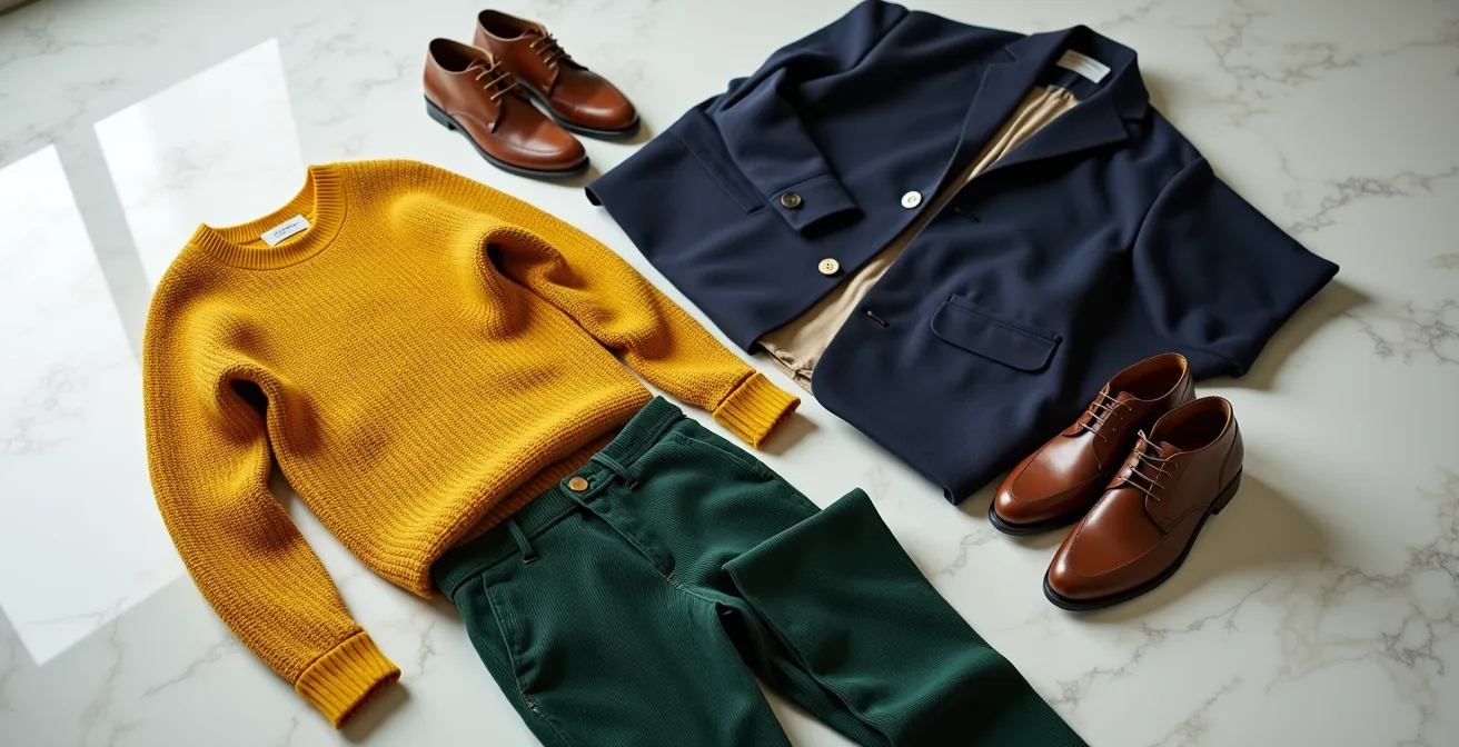 Stilvolle Farbkombinationen mit Senfgelb in verschiedenen Texturen