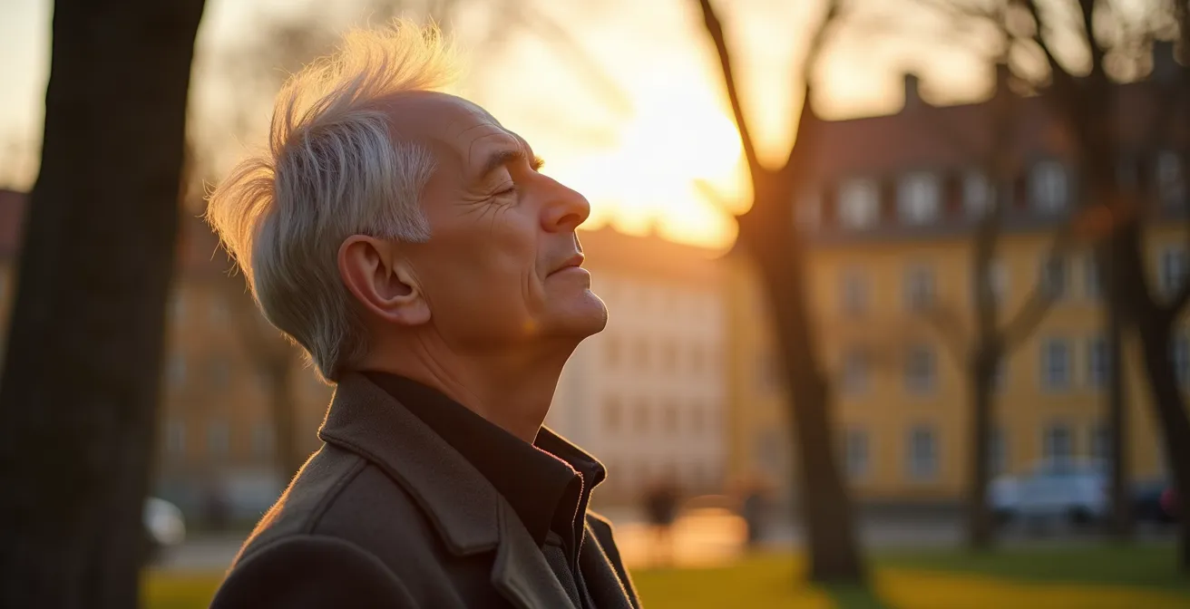 Person genießt Morgenlicht im Tiergarten Berlin für besseren Schlafrhythmus