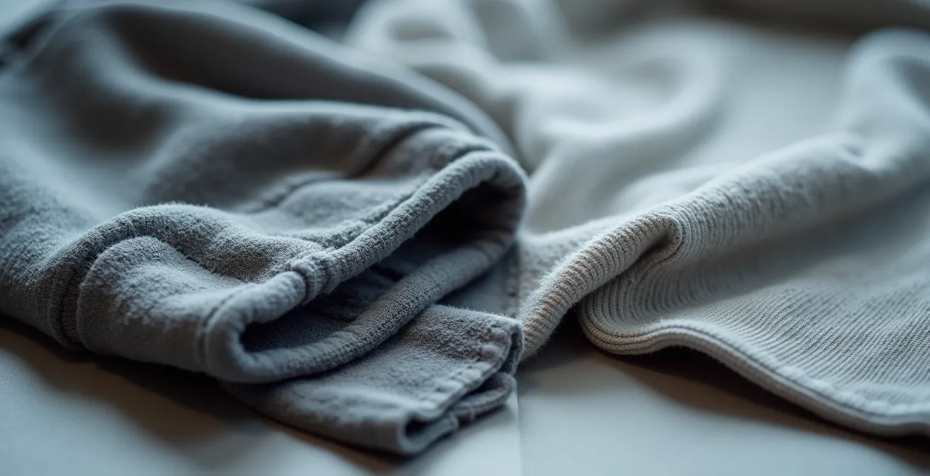 Vergleich zwischen schwerem und leichtem Hoodie-Stoff, der den besseren Fall des dichten Materials zeigt