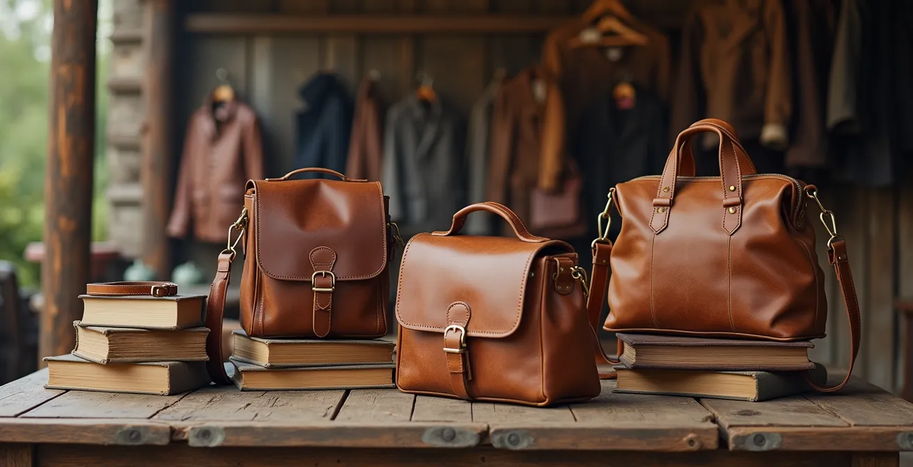 Detailansicht von Patina auf einer Vintage-Ledertasche